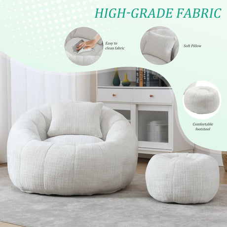 Ergonomic Chenille Foam-Padded Round Chair With Ottoman - Omega Lifestyles