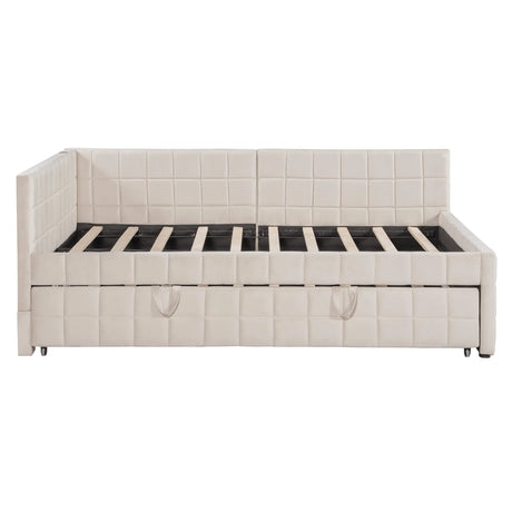 Full Upholstered L-Shaped Daybed With Twin Trundle and USB Ports - Omega Lifestyles