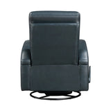 Plush Navy Blue Faux Leather Swivel Glider Recliner Chair - Omega Lifestyles