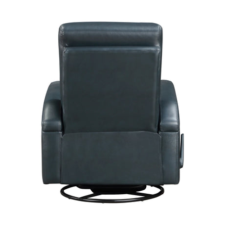 Plush Navy Blue Faux Leather Swivel Glider Recliner Chair - Omega Lifestyles