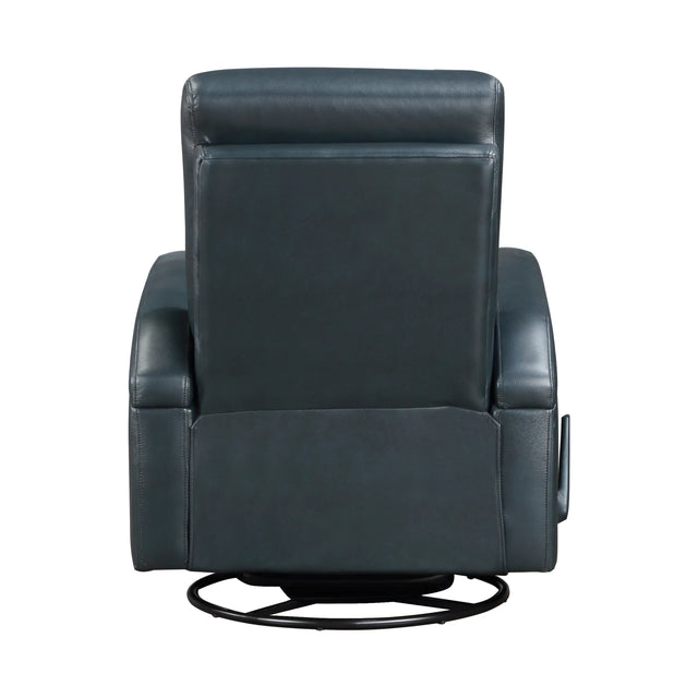 Plush Navy Blue Faux Leather Swivel Glider Recliner Chair - Omega Lifestyles