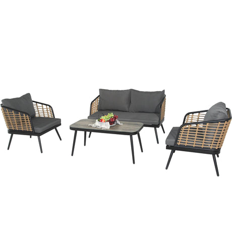 4-Piece PE Rattan Wicker Patio Sofa Set - Omega Lifestyles