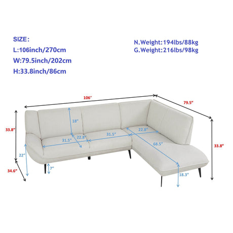 Large Combination 5-Seat Two-Tone Cotton Linen Sofa - Omega Lifestyles