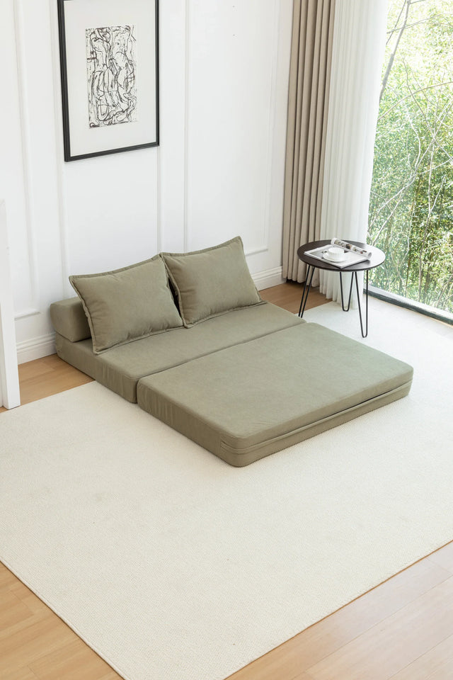 Foldable Corduroy 2-Seat Sofa Bed With Mattress - Omega Lifestyles