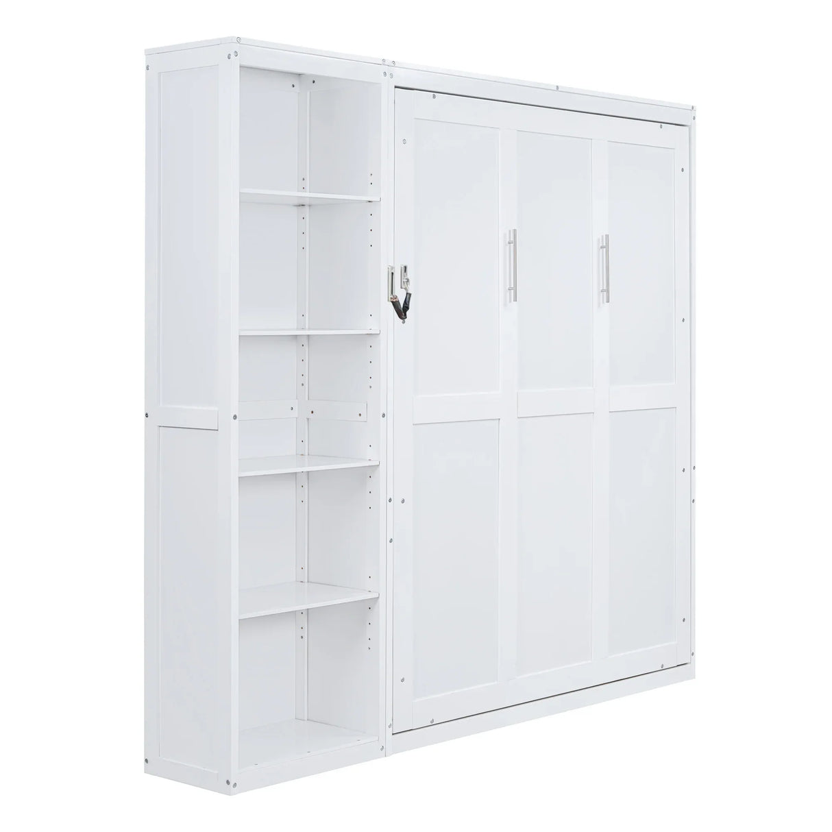 Queen Murphy Bed Wall Bed With Shelves White Solid Wood - Omega Lifestyles