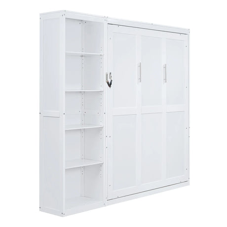 Queen Murphy Bed Wall Bed With Shelves White Solid Wood - Omega Lifestyles