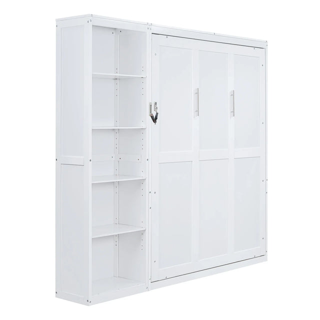 Queen Murphy Bed Wall Bed With Shelves White Solid Wood - Omega Lifestyles