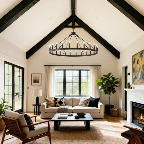 Matte Black Farmhouse Wagon Wheel Metal Chandelier - Omega Lifestyles