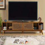 Mid Century Modern Solid Wood Rattan TV Stand - Omega Lifestyles