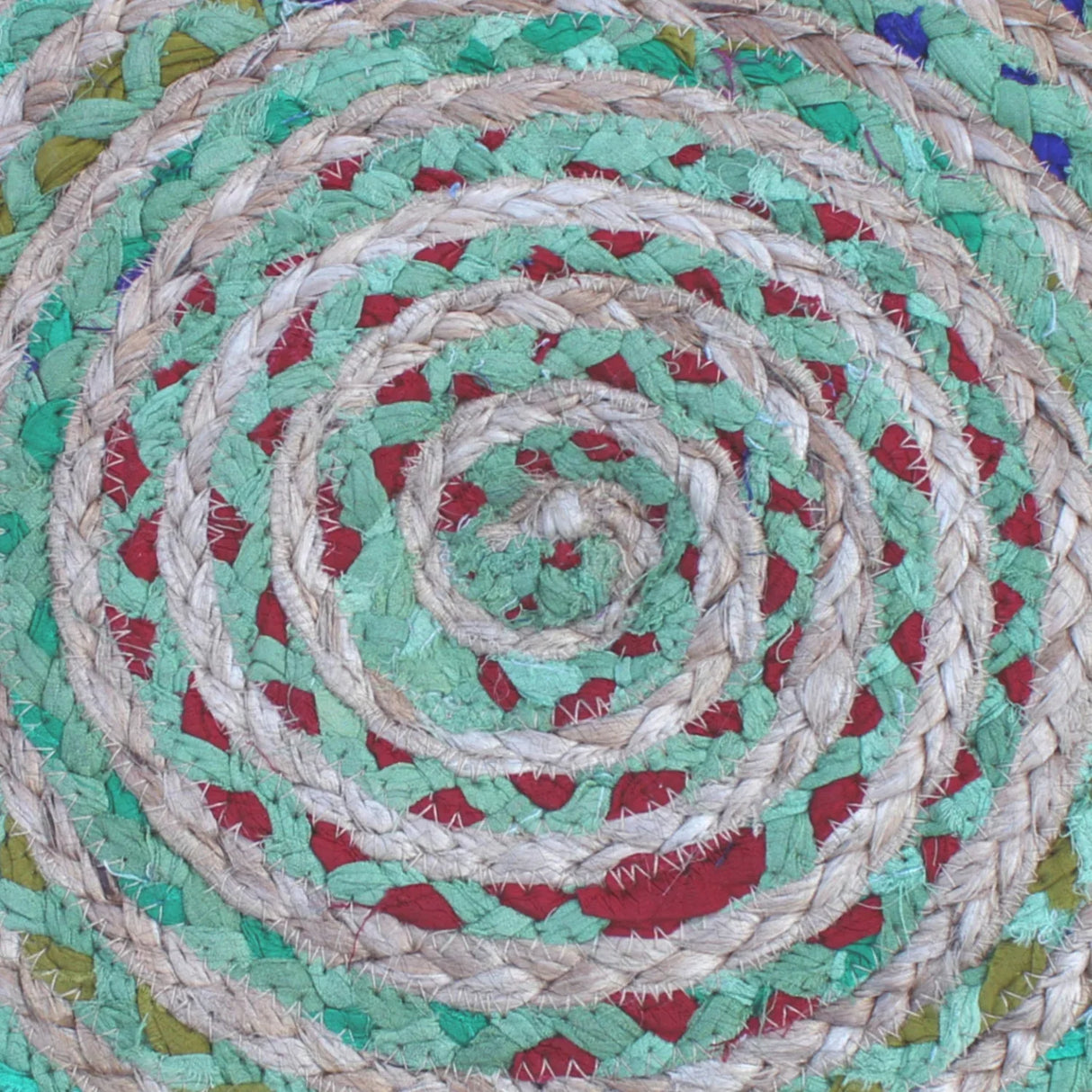 Handcrafted Woven Cotton Jute Green Round Pouf - Omega Lifestyles