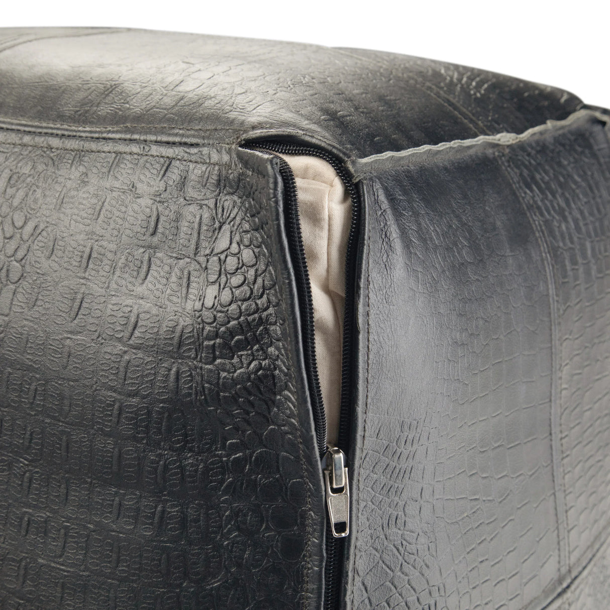 Handcrafted Black Buffalo Leather Square Pouf Ottoman - Omega Lifestyles