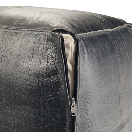 Handcrafted Black Buffalo Leather Square Pouf Ottoman - Omega Lifestyles