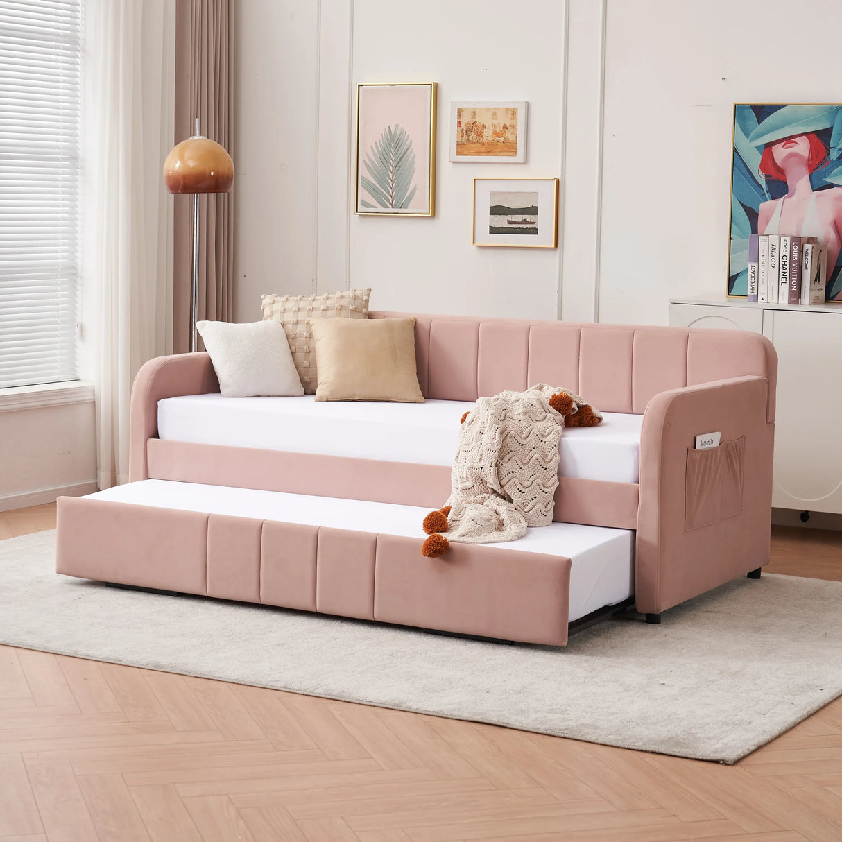 Twin Velvet Upholstered Daybed Frame With Trundle - Omega Lifestyles