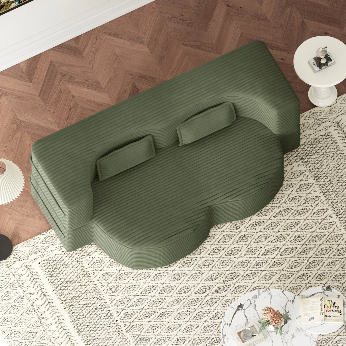 Full Size Plush Corduroy Foam Folding Sleeper Sofa Bed With Pillows - Omega Lifestyles