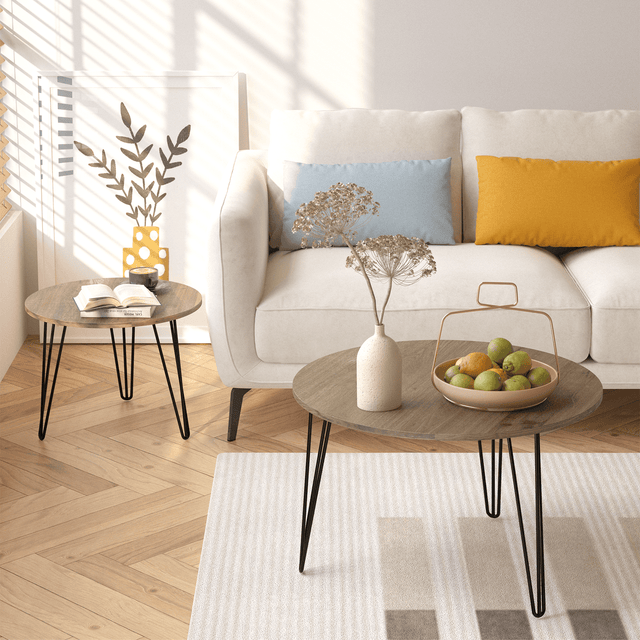 Set of 2 Rustic Brown Round Nesting Coffee Tables - Omega Lifestyles