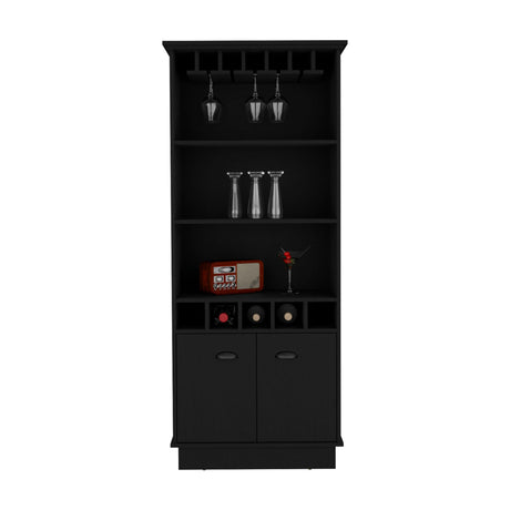 Modern Black Particle Board Kitchen Storage Bar Cabinet 70-Inch - Omega Lifestyles