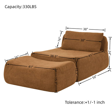 Chenille Large Medium-Soft Bean Bag Chair With Ottoman - Omega Lifestyles