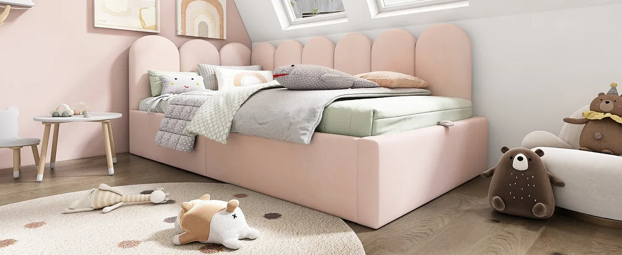 Pink Velvet Upholstered Twin Storage Daybed With Metal Frame - Omega Lifestyles