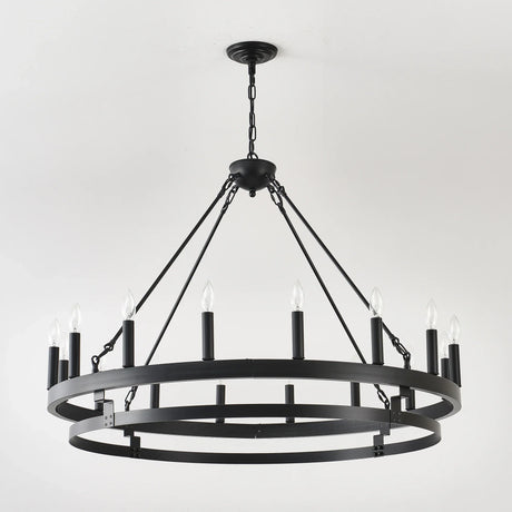 39-Inch 16-Light Matte Black Wagon Wheel Chandelier - Omega Lifestyles