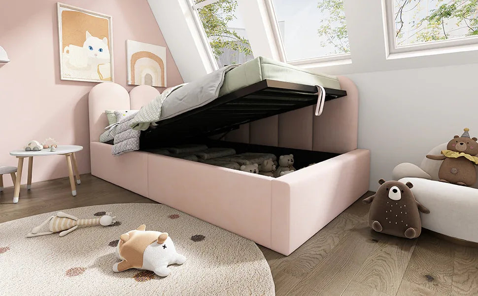 Pink Velvet Upholstered Twin Storage Daybed With Metal Frame - Omega Lifestyles