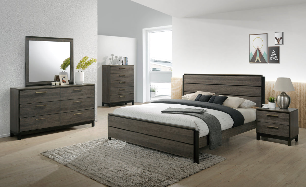 King Contemporary Gray Rubberwood 5-Piece Bedroom Set