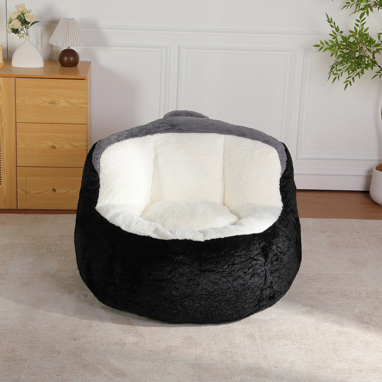Multicolor Faux Fur Oversized Foam-Filled Bean Bag Chair - Omega Lifestyles