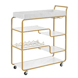 Gold Two-Tier Metal Bar Cart With Wine Rack and Wheels - Omega Lifestyles