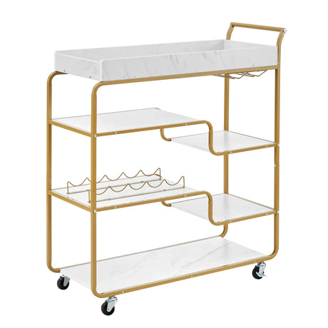 Gold Two-Tier Metal Bar Cart With Wine Rack and Wheels - Omega Lifestyles