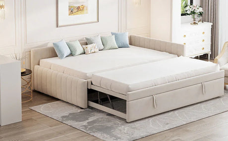 Full Upholstered L-Shaped Daybed With Twin Trundle - Omega Lifestyles