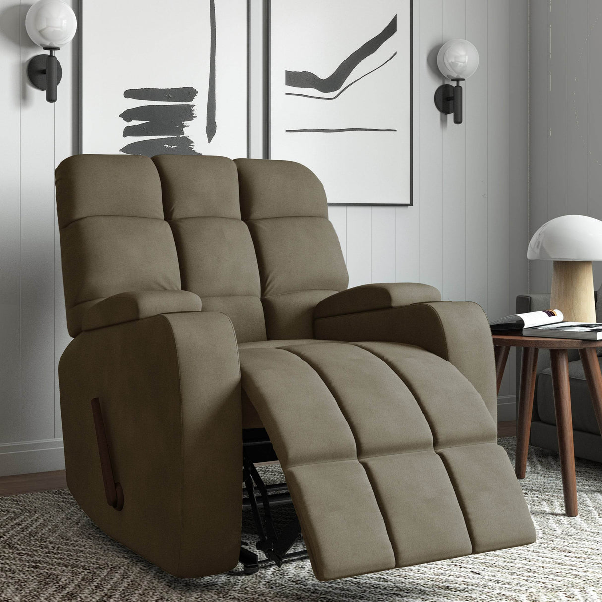 Contemporary Manual Handle Recliner Chair With Microfiber Upholstery