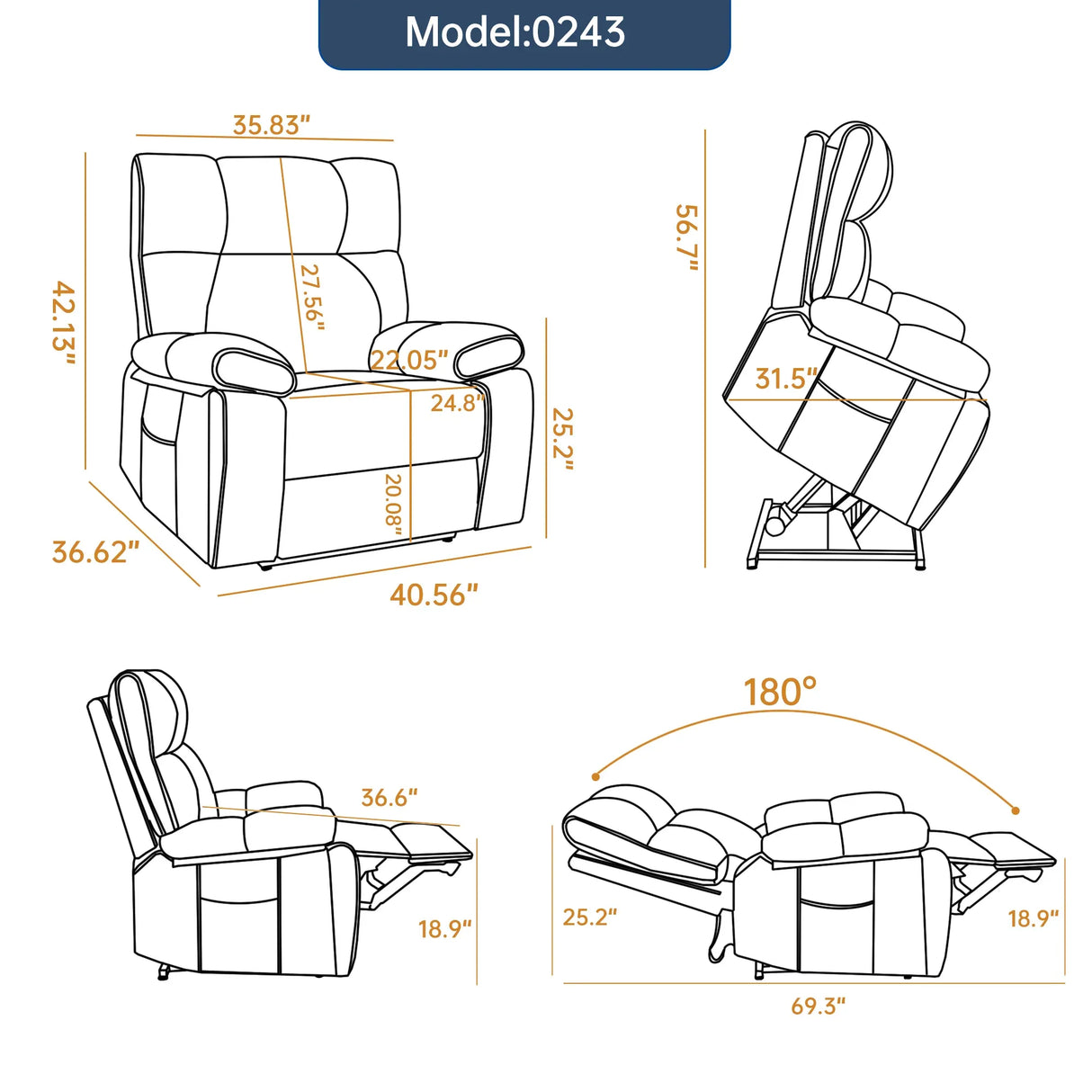 Medium-Firm Faux Leather Power Lift Massage Recliner Chair - Omega Lifestyles
