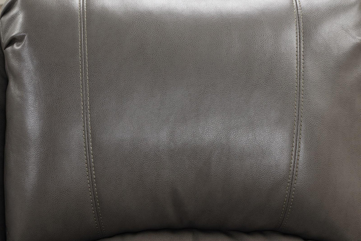Transitional Gray Leather Pillow Top Arms Glider Recliner - Omega Lifestyles