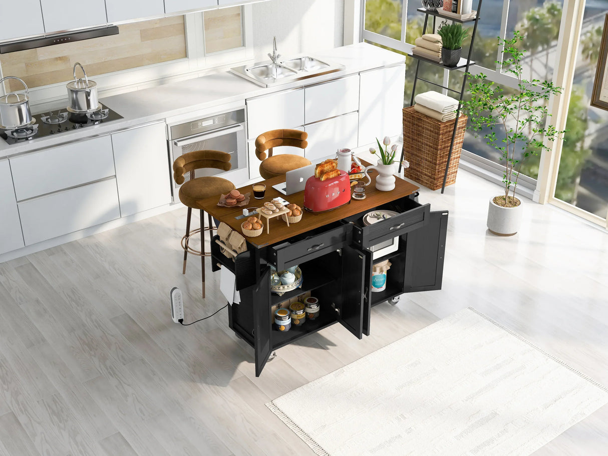 Farmhouse Style Rolling Kitchen Island With Power Outlet - Omega Lifestyles