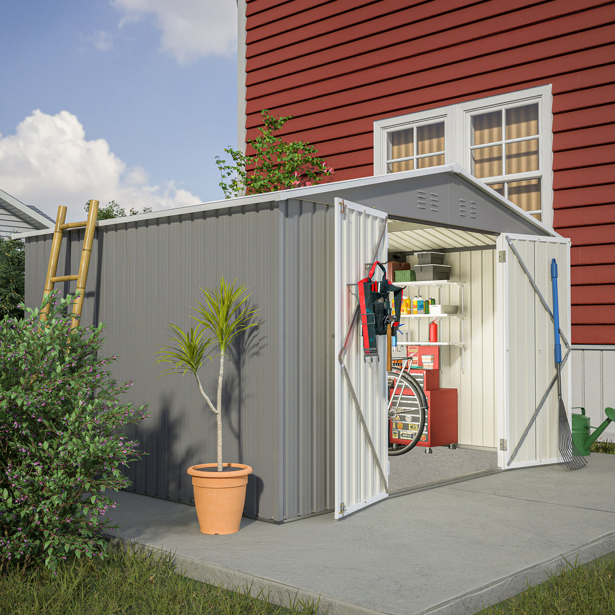 10x8 Ft Galvanized Steel Outdoor Storage Shed