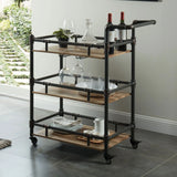 Industrial Style Metal Frame 3-Tier Oak Serving Cart - Omega Lifestyles