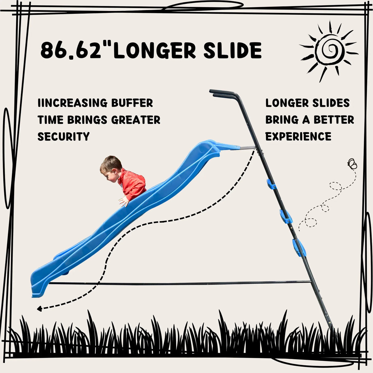 7-Foot Kids Freestanding Blue Plastic Slide Playground - Omega Lifestyles