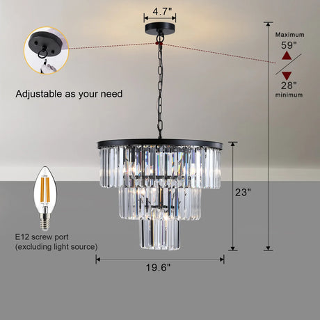 Luxury 3-Tier Crystal Chandelier Black Iron Pendant Light - Omega Lifestyles