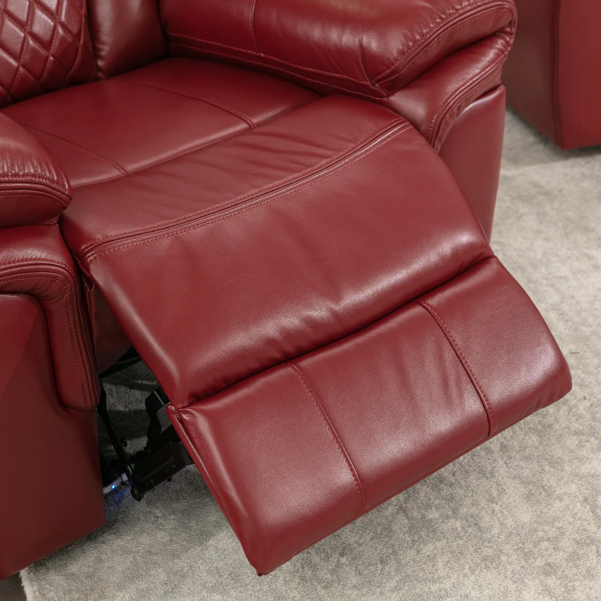 Wine Red Faux Leather Manual Recliner Sofa Set With LED Strip - Omega Lifestyles