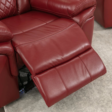 Wine Red Faux Leather Manual Recliner Sofa Set With LED Strip - Omega Lifestyles