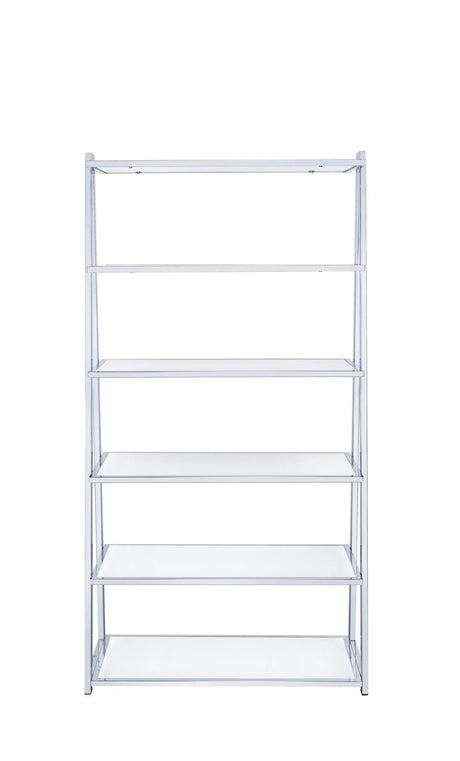 High Gloss Chrome Finish Synthetic Wood Bookshelf - Omega Lifestyles