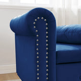 Navy Blue Velvet Classic Chesterfield Storage Chaise Lounge - Omega Lifestyles