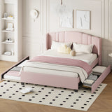 Queen Upholstered Linen Platform Bed With Trundle Drawers - Omega Lifestyles