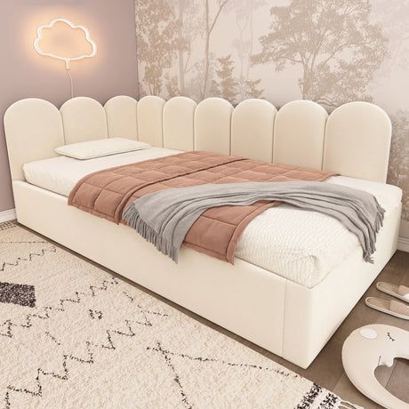 Beige Velvet L-Shaped Twin Daybed With Pull-Out Trundle - Omega Lifestyles