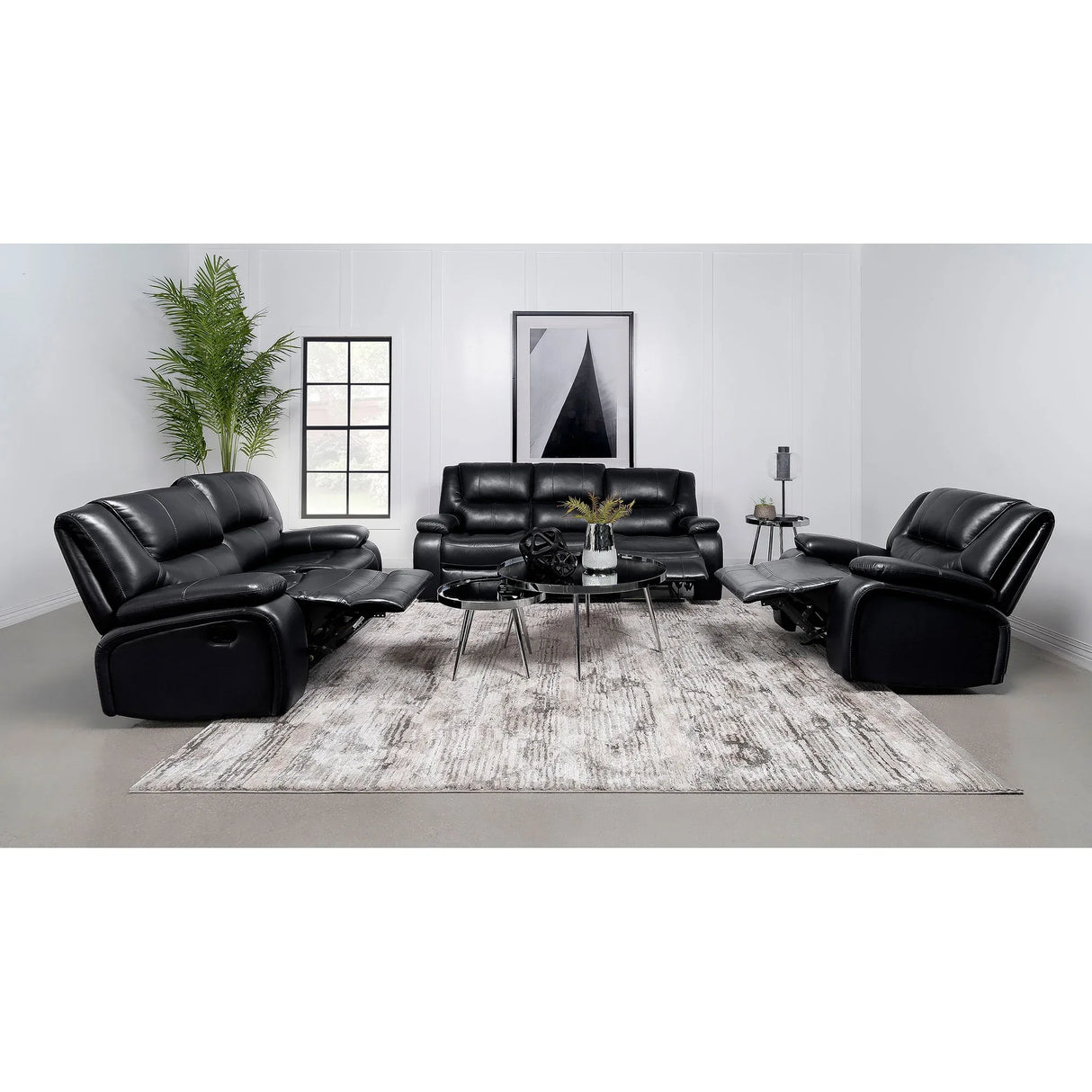 Black Upholstered Manual Reclining Loveseat With Pillow Arms - Omega Lifestyles