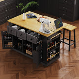 Large Kitchen Island Storage Cart With Bar Stools and Power Outlet - Omega Lifestyles
