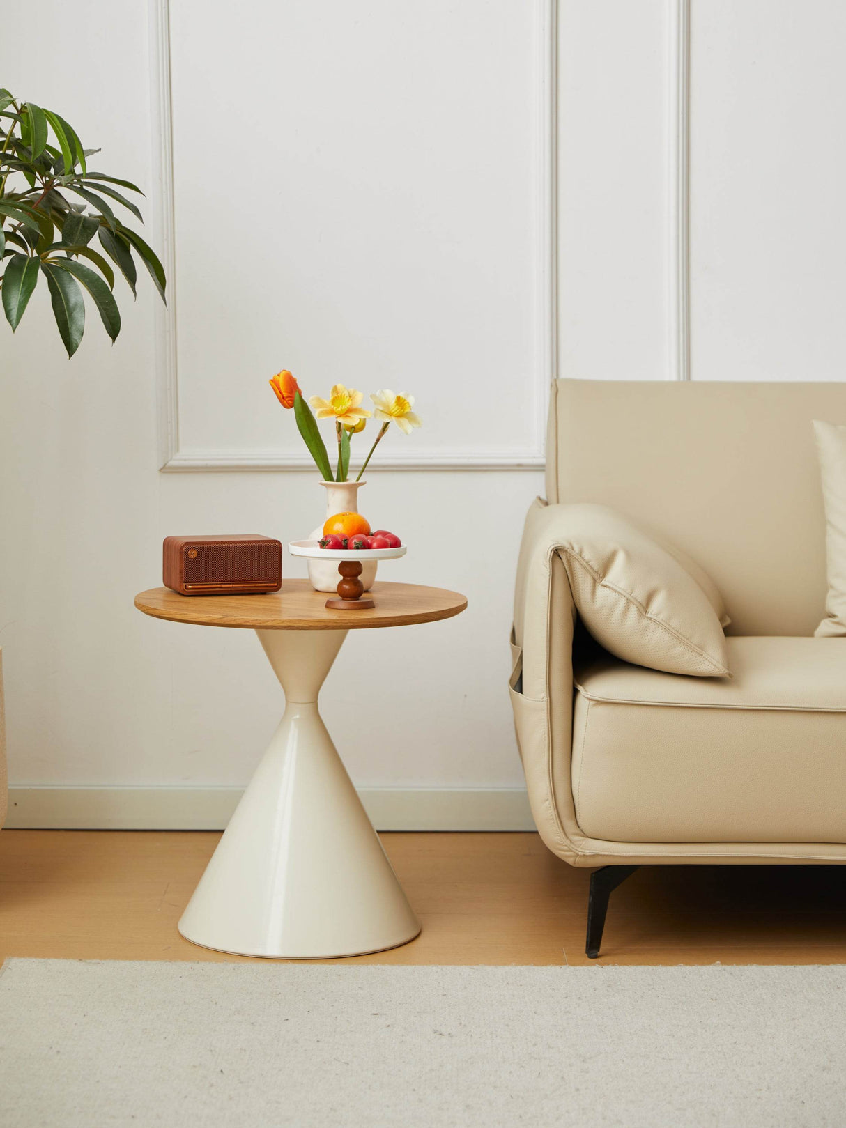 Round Brown White MDF And Metal Coffee Table Set - Sleep Galleria