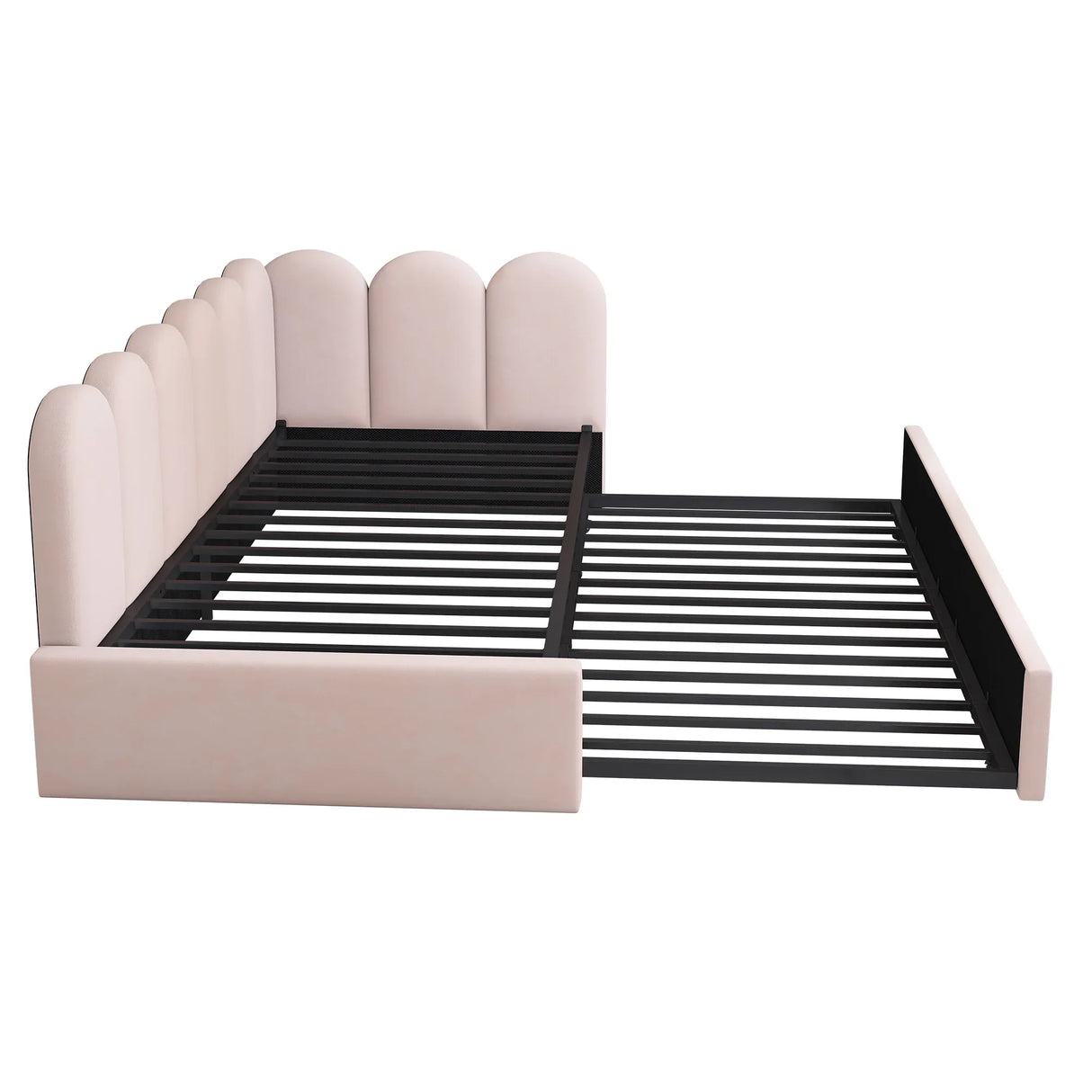 Pink Velvet Twin Daybed With Pull-Out Trundle Bed - Omega Lifestyles