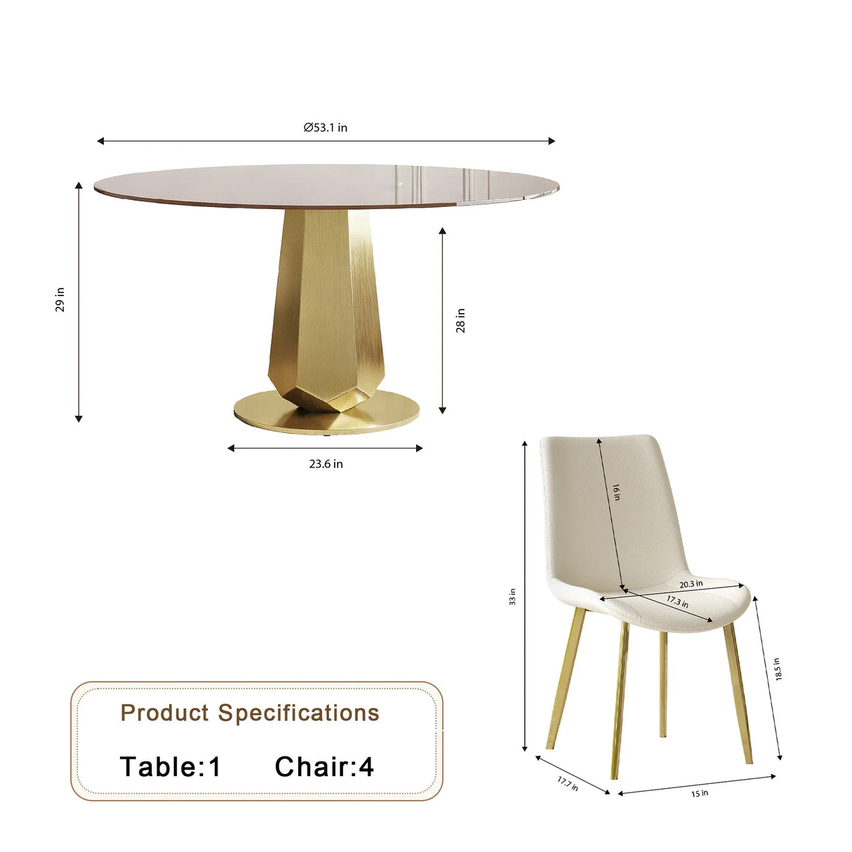 53-Inch Smoked Glass Round Dining Table With Gold Base - Omega Lifestyles