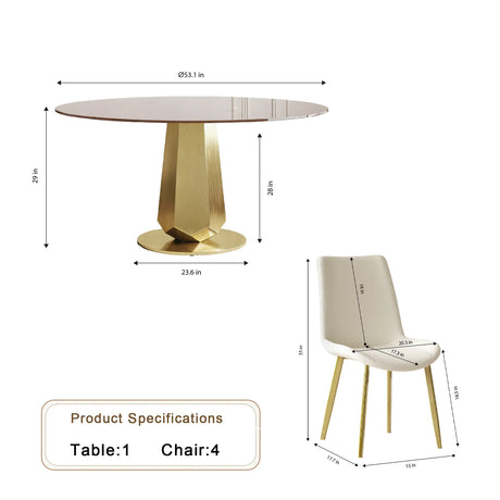 53-Inch Smoked Glass Round Dining Table With Gold Base - Omega Lifestyles