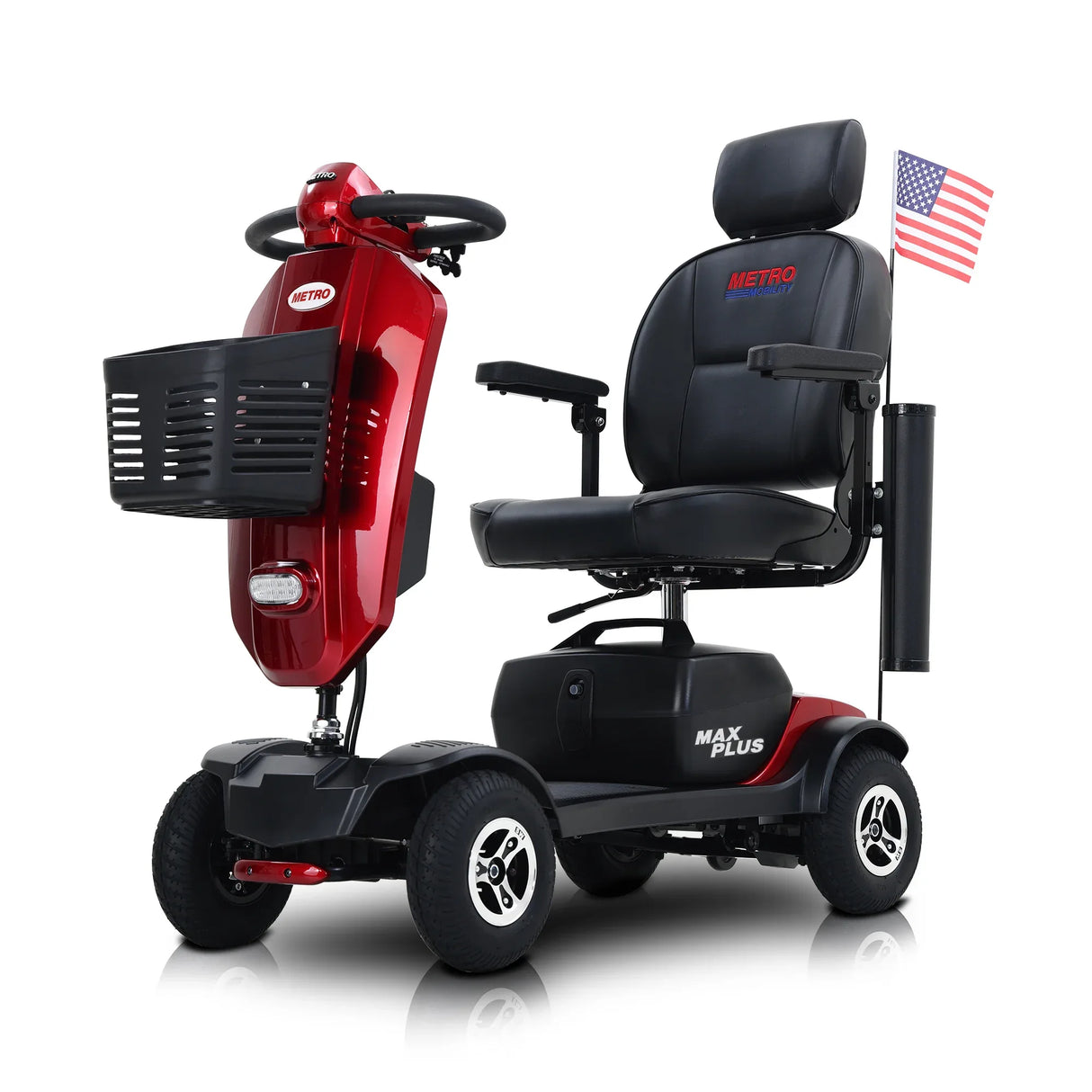 Red Outdoor Compact Metal Mobility Scooter With USB Charger - Omega Lifestyles